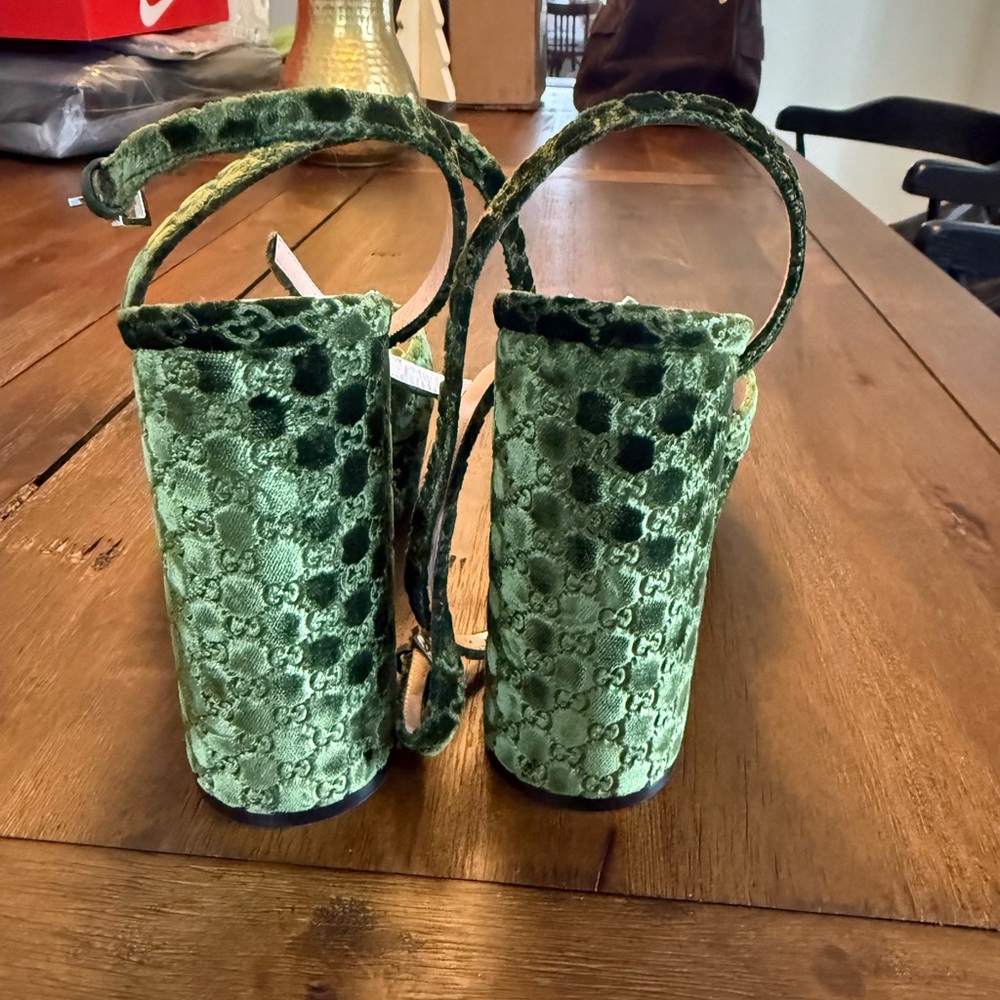 Gucci Olive Velvet Platform Heels - Picture 7 of 10